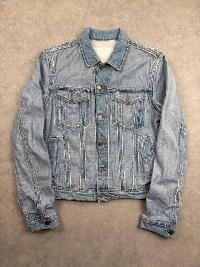 2012 Maison Margiela H&M Light Blue Denim Distressed Denim Jacket UPadgqE 1