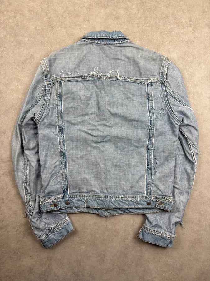 2012 Maison Margiela H&M Light Blue Denim Distressed Denim Jacket UPadgqE 4