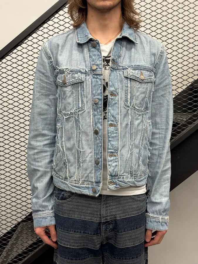 2012 Maison Margiela H&M Light Blue Denim Distressed Denim Jacket UPadgqE 0