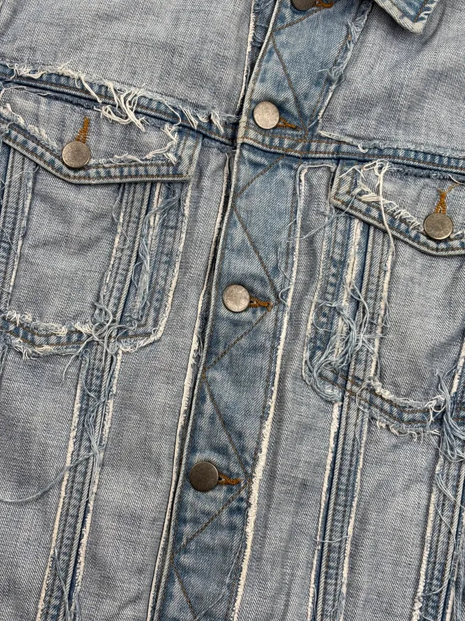 2012 Maison Margiela H&M Light Blue Denim Distressed Denim Jacket UPadgqE 7