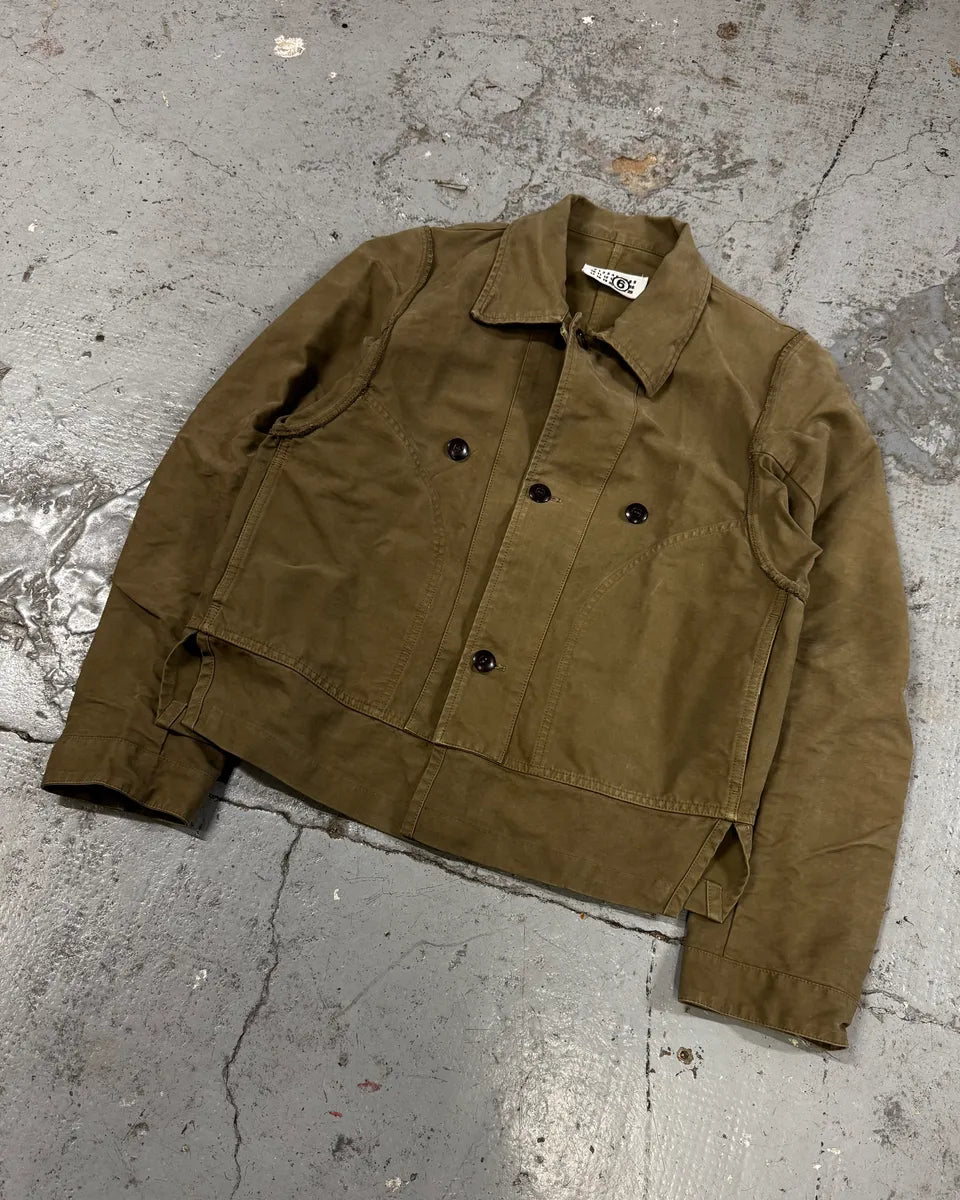 2000s Maison Margiela Green Beige Military Buttoned Jacket nqKFydF 1