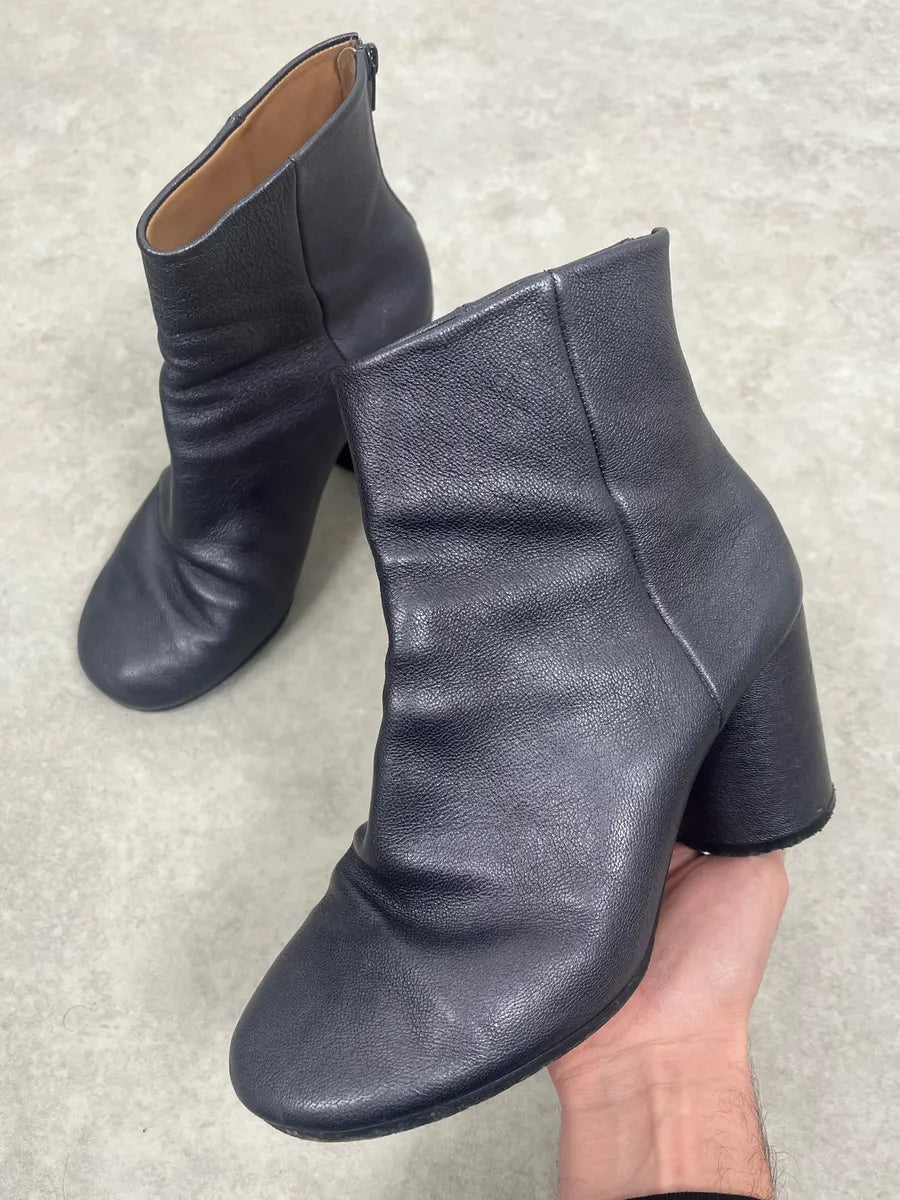 Maison Margiela Metallic Navy Leather Heels Boots IwtchRQ 0