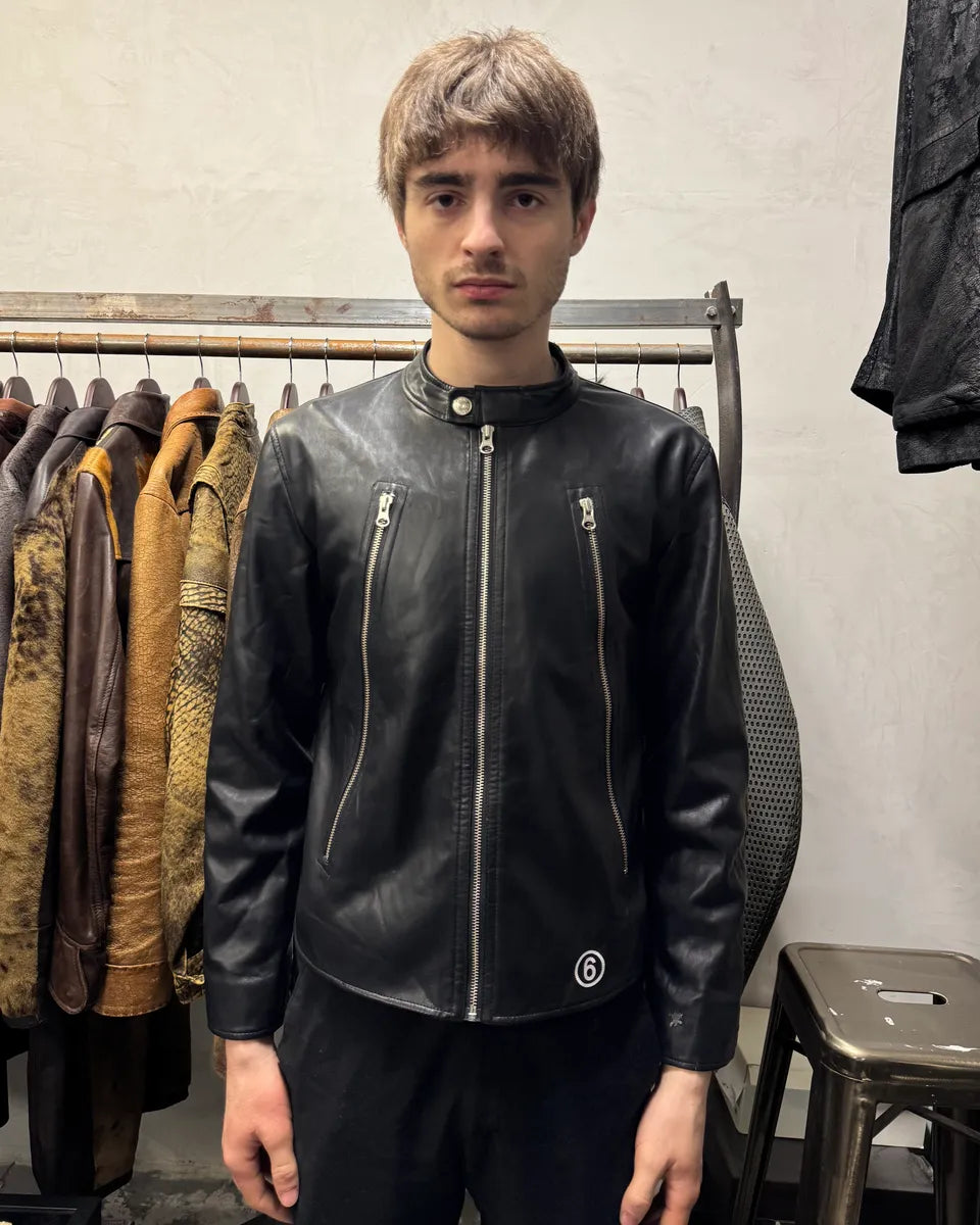 Maison Margiela MM6 5-Zip Biker Black Faux Leathet Jacket (XS) 0
