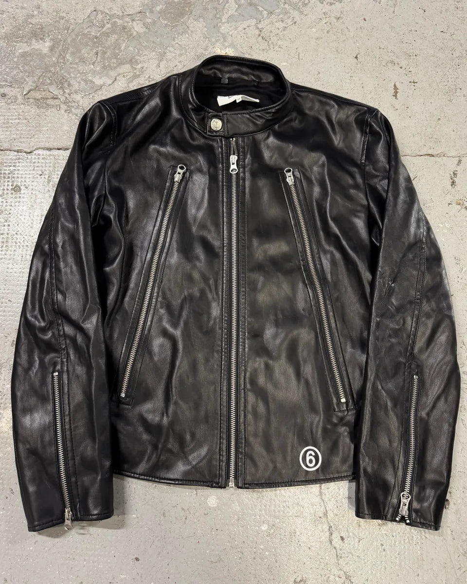 Maison Margiela MM6 5-Zip Biker Black Faux Leathet Jacket (XS) 1