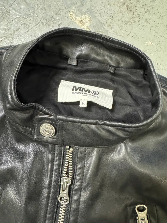 Maison Margiela MM6 5-Zip Biker Black Faux Leathet Jacket (XS) 11