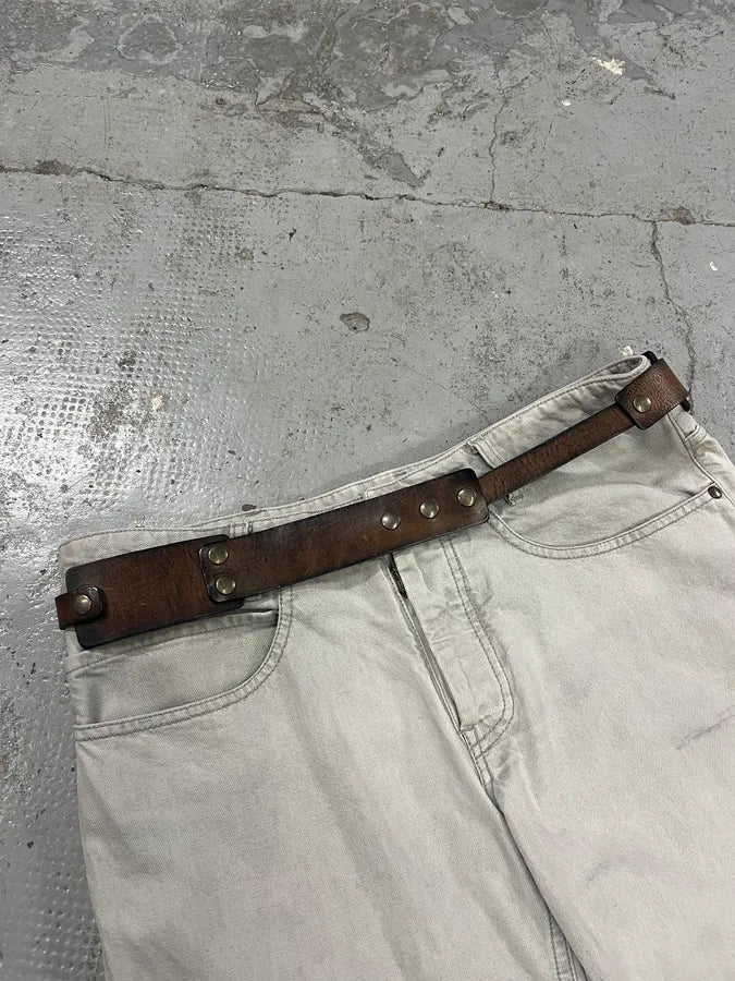 Maison Margiela MM6 Brown Leather Architectural Irregular Leather Belt LFzztkz 0