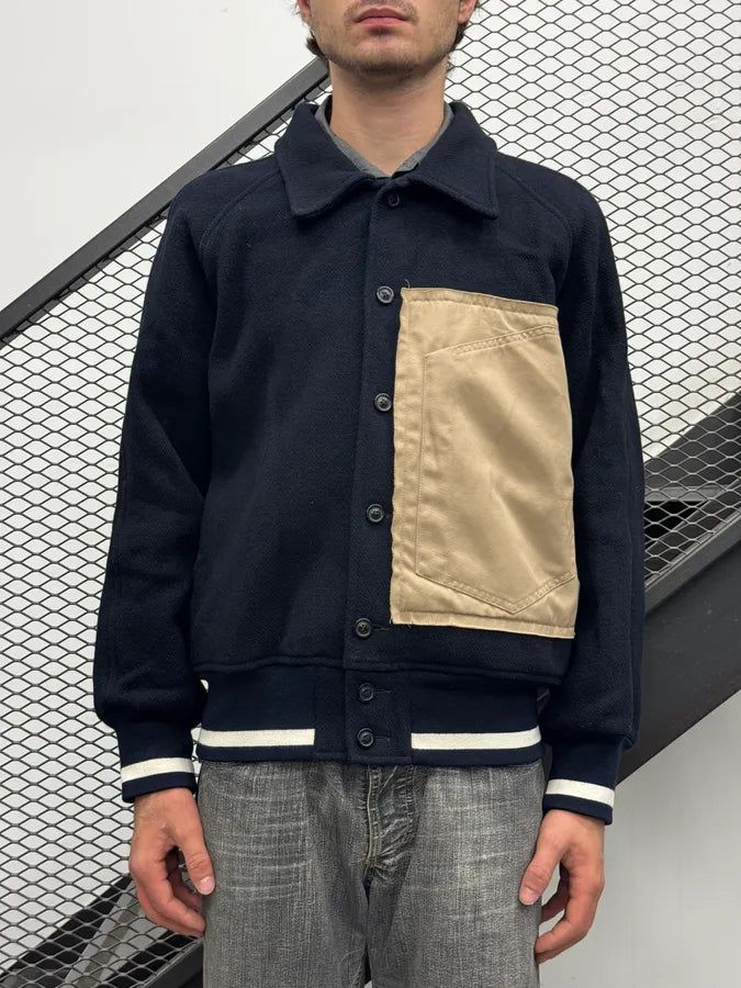 AW2021 Maison Margiela Navy & Beige Pocket Patch Bomber Jacket gOPUuCY 2