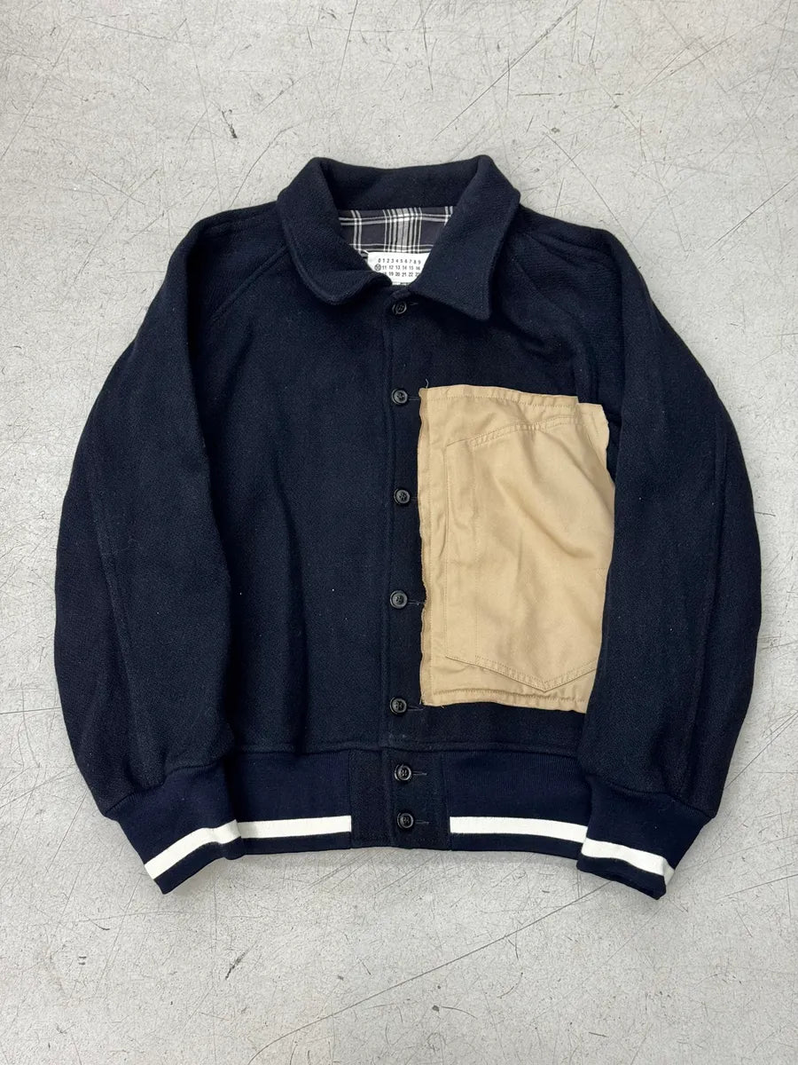 AW2021 Maison Margiela Navy & Beige Pocket Patch Bomber Jacket gOPUuCY 0
