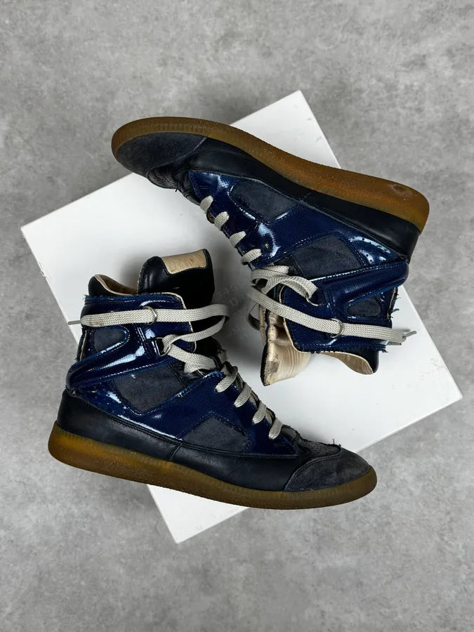 Maison Margiela Navy Blue Satin & Suede Leather Gum High Sneakers nHwMfyQ 4