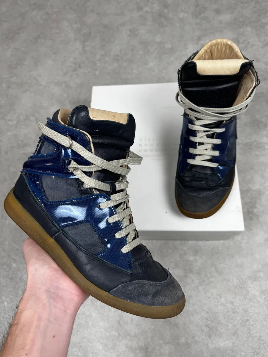 Maison Margiela Navy Blue Satin & Suede Leather Gum High Sneakers nHwMfyQ 0