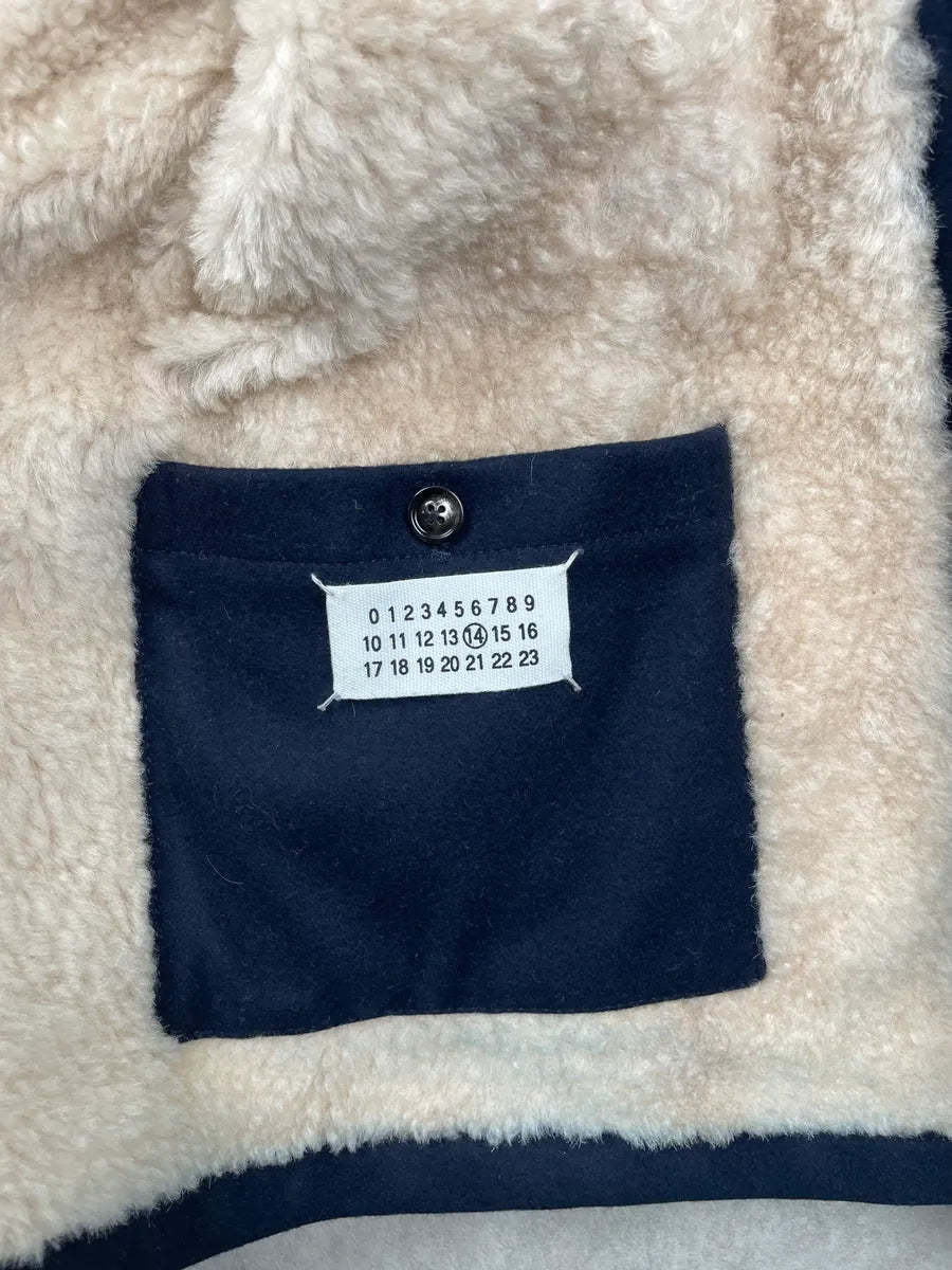AW2013 Maison Margiela Navy Wool Hidden 5 Zip Shearling Collar Coat dOPNxGJ 13