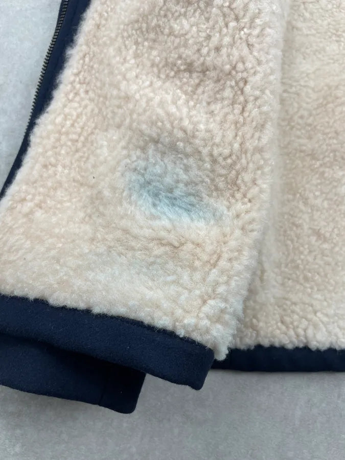 AW2013 Maison Margiela Navy Wool Hidden 5 Zip Shearling Collar Coat dOPNxGJ 15
