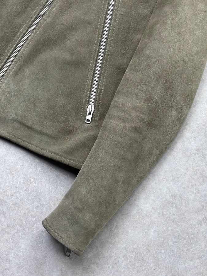 AW2019 Maison Margiela Olive Suede 5 Zip Biker Leather Jacket EhfIFfY 8