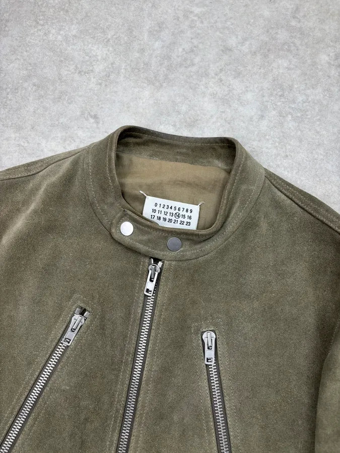 AW2019 Maison Margiela Olive Suede 5 Zip Biker Leather Jacket EhfIFfY 3
