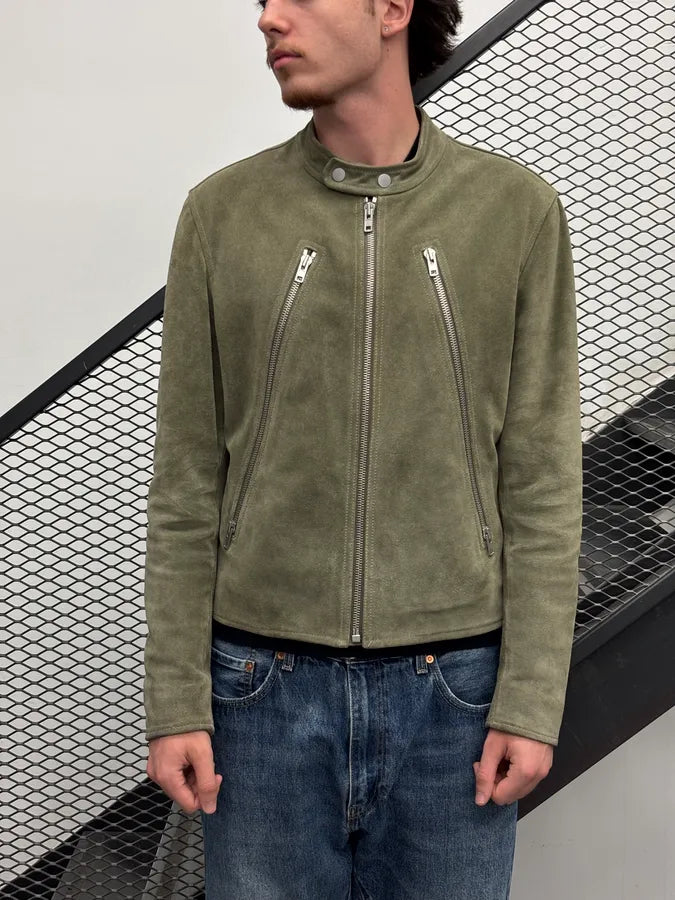 AW2019 Maison Margiela Olive Suede 5 Zip Biker Leather Jacket EhfIFfY 1