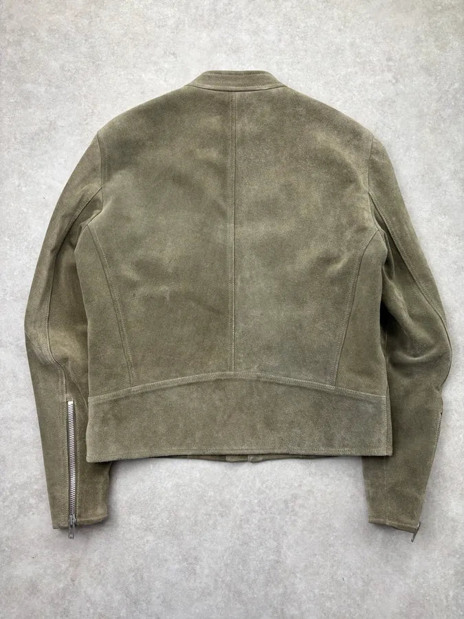 AW2019 Maison Margiela Olive Suede 5 Zip Biker Leather Jacket EhfIFfY 4