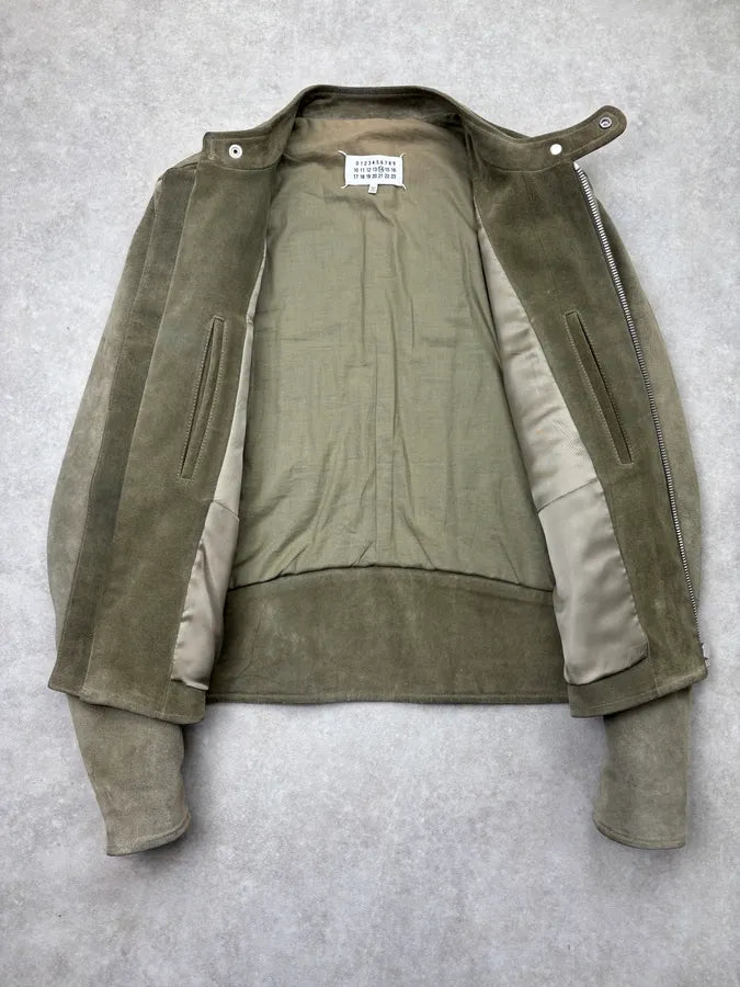 AW2019 Maison Margiela Olive Suede 5 Zip Biker Leather Jacket EhfIFfY 6