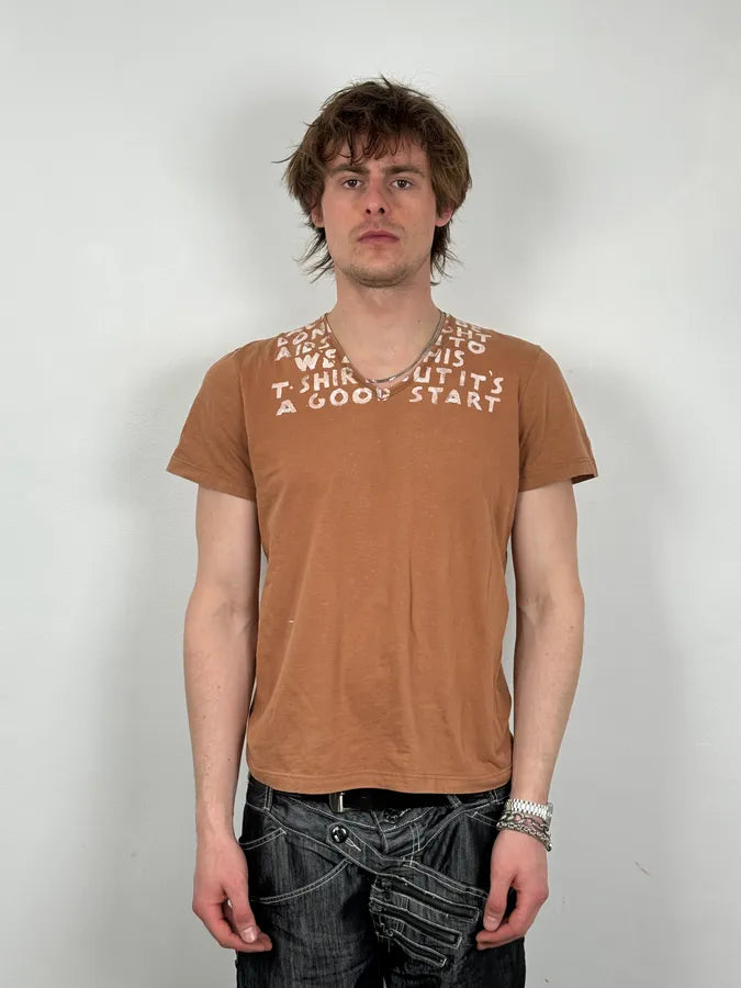 Maison Margiela Poem V Neck Brown T-Shirt XRhwQfH 1