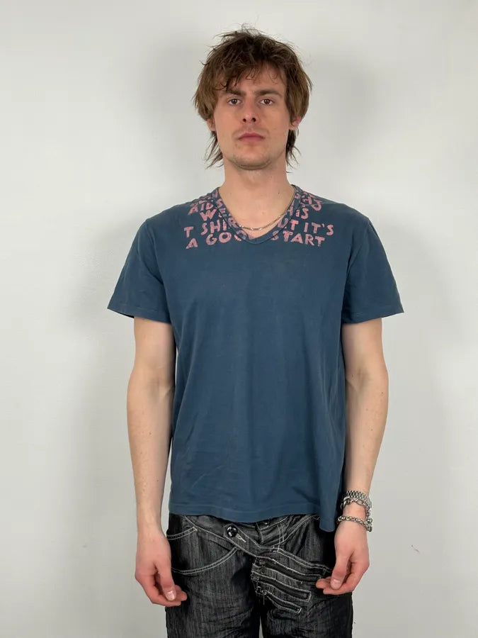 Maison Margiela Poem V Neck Navy T-Shirt PKRsAZK 1