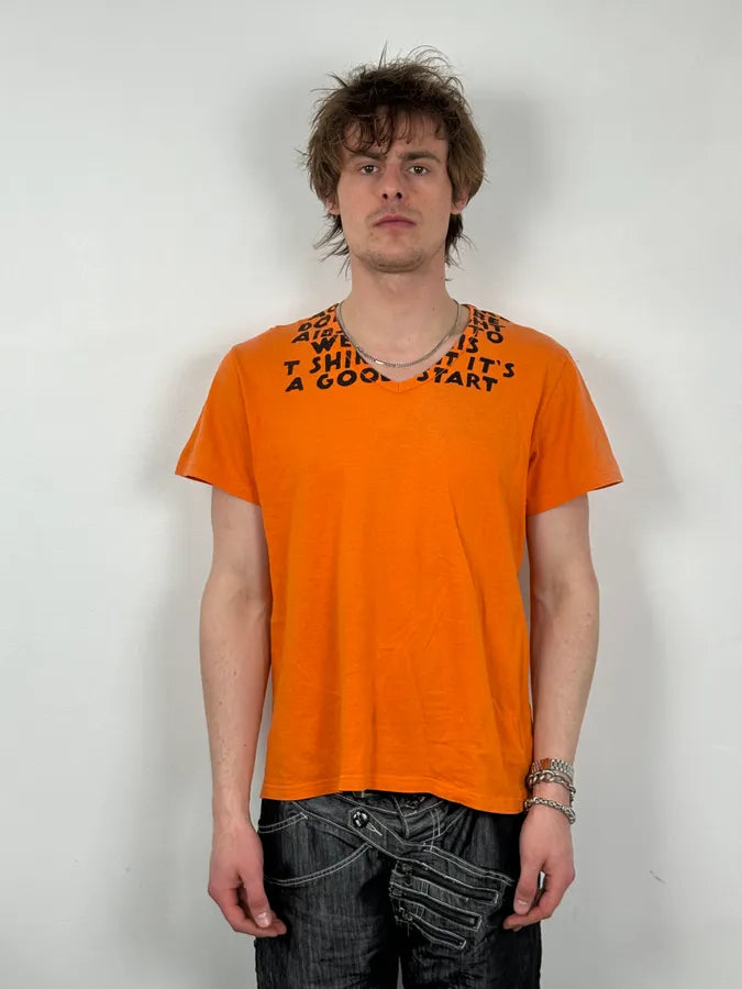 SS2007 Maison Martin Margiela Poem V Neck Orange T-Shirt ychMzJx 1