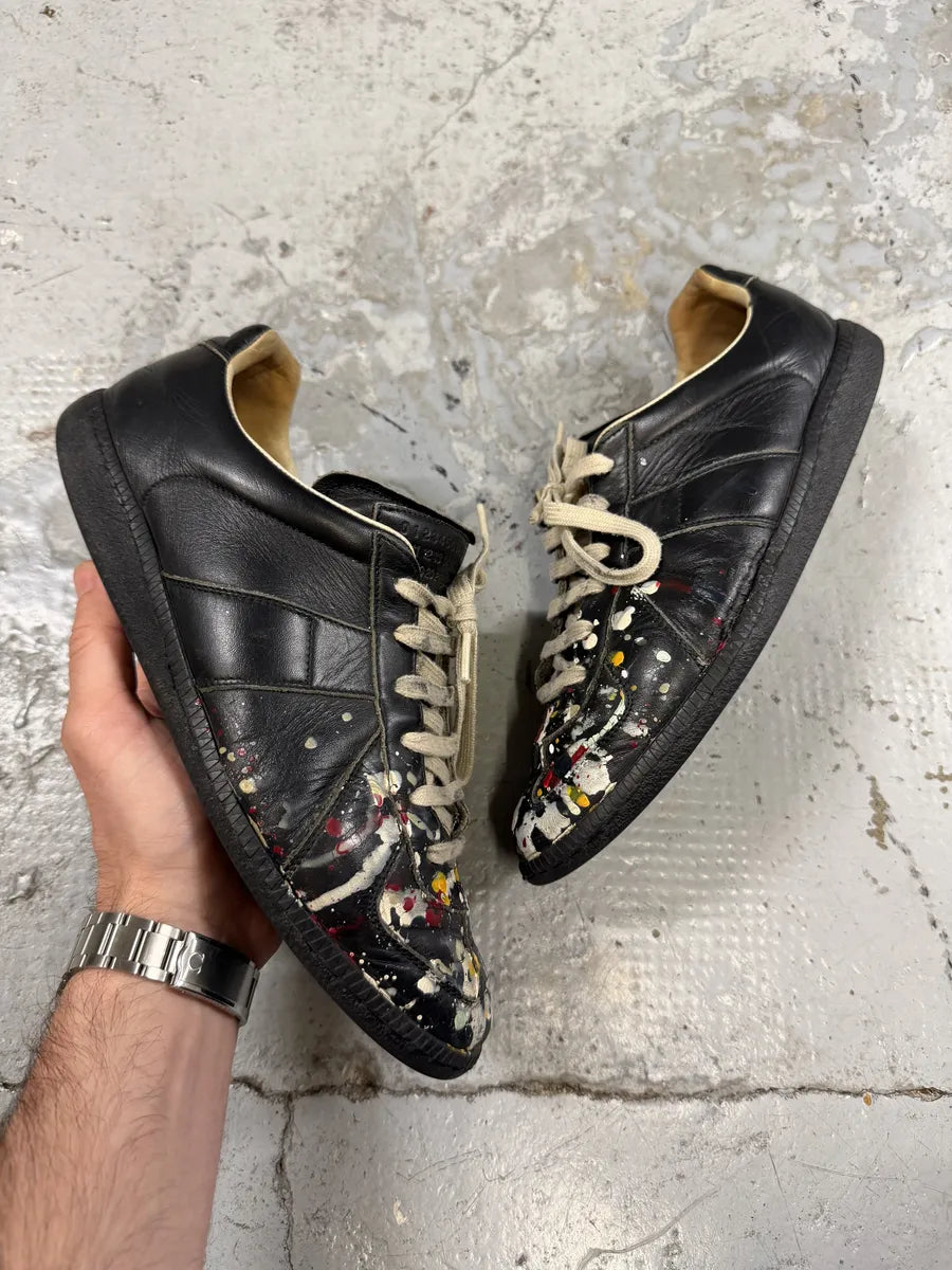 Maison Margiela Replica Black Painted Leather Sneakers HRlpjRU 0