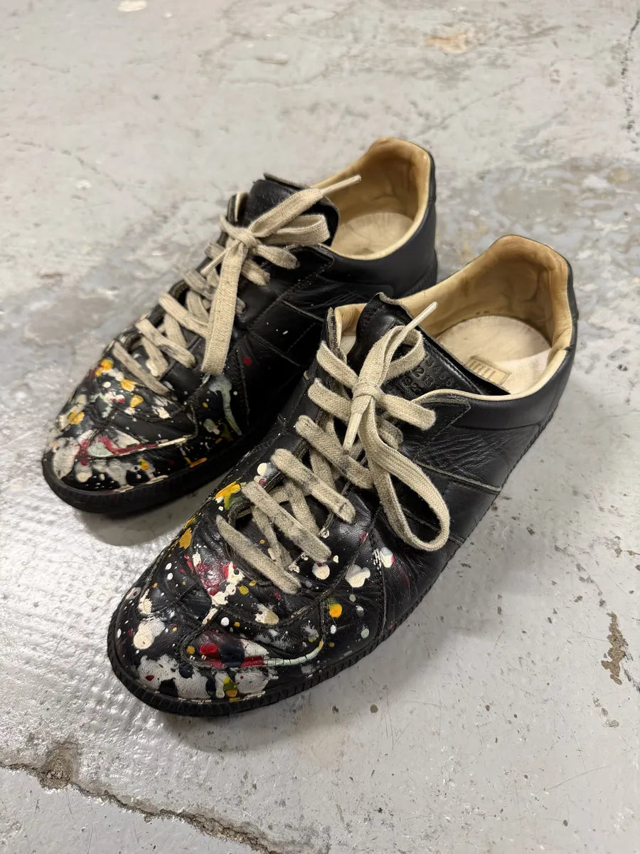 Maison Margiela Replica Black Painted Leather Sneakers HRlpjRU 1
