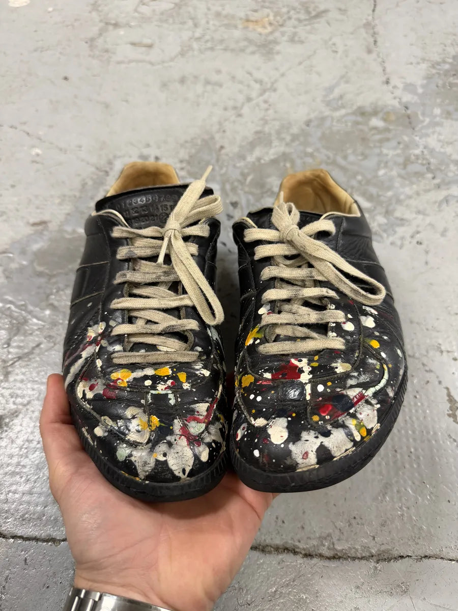 Maison Margiela Replica Black Painted Leather Sneakers HRlpjRU 2