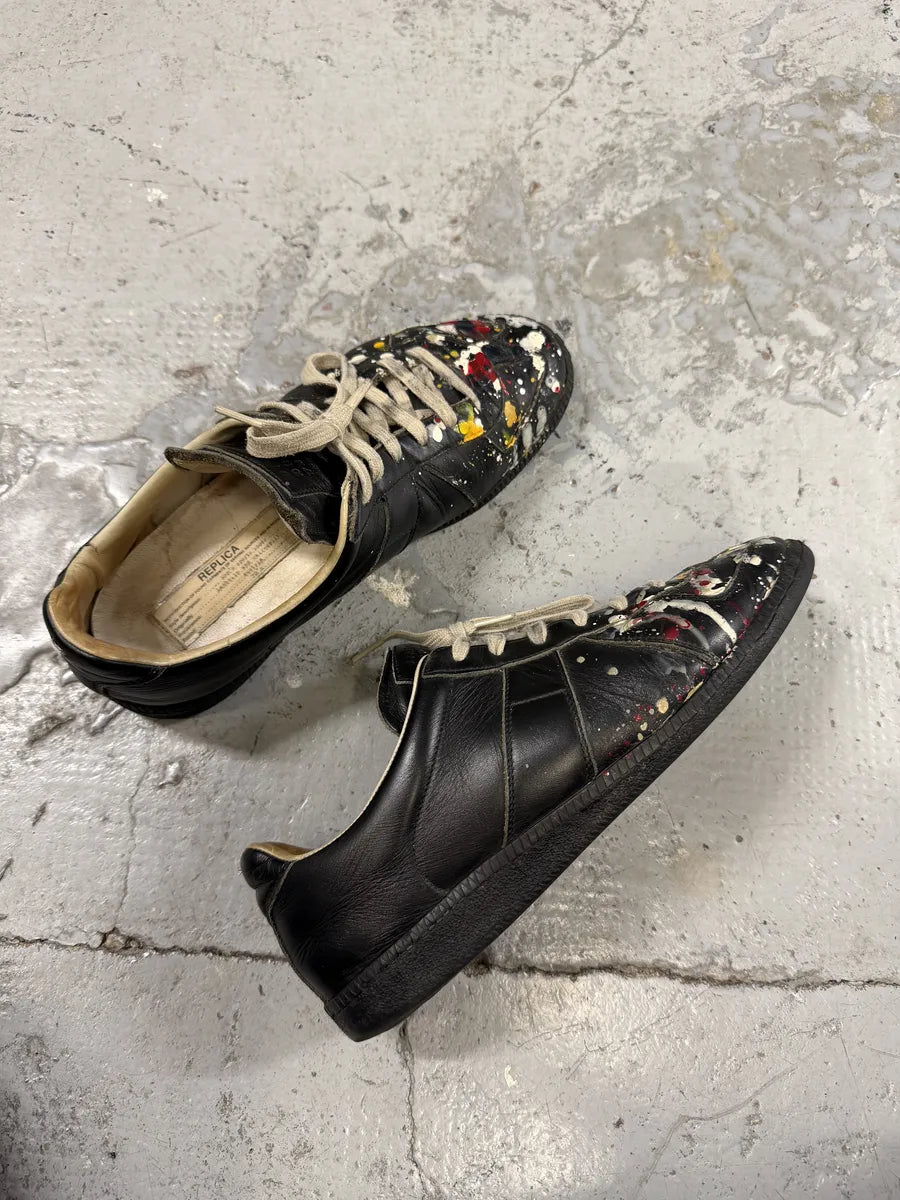 Maison Margiela Replica Black Painted Leather Sneakers HRlpjRU 3