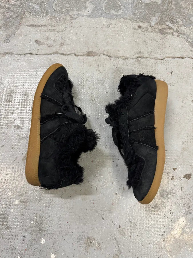 Maison Margiela Replica Black Plushed Fur Gatts Shoes wQOKADc 4