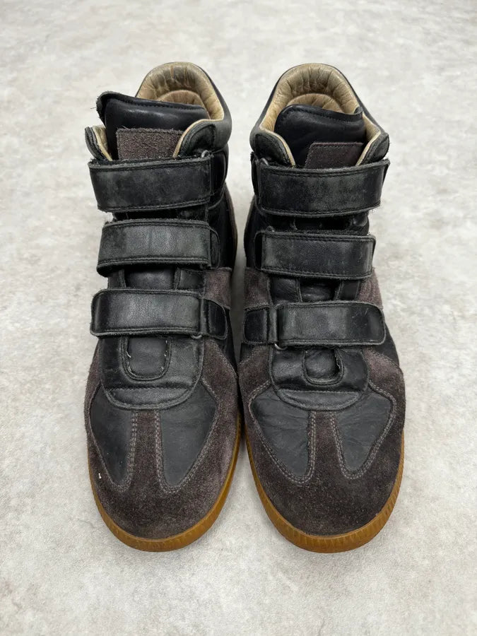 Maison Margiela Replica Brown & Black Leather Velcro High Sneakers tsozUpk 2