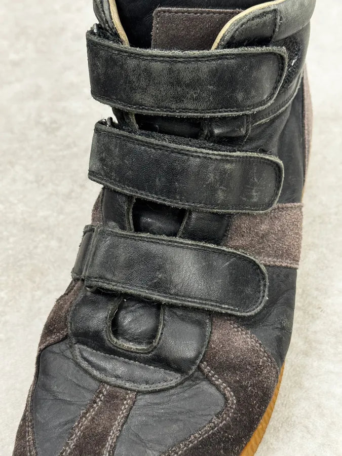 Maison Margiela Replica Brown & Black Leather Velcro High Sneakers tsozUpk 3