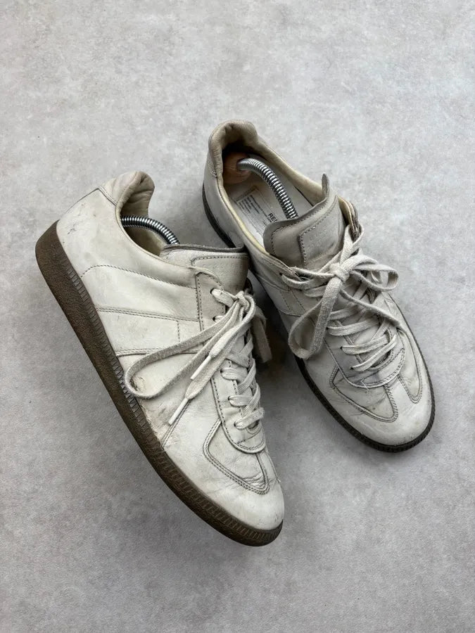 Maison Margiela Replica Faded Grey Leather Low Sneakers yoCctqN 4