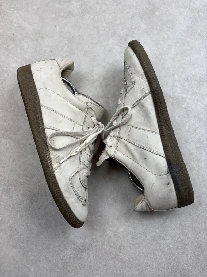 Maison Margiela Replica Faded Grey Leather Low Sneakers yoCctqN 5