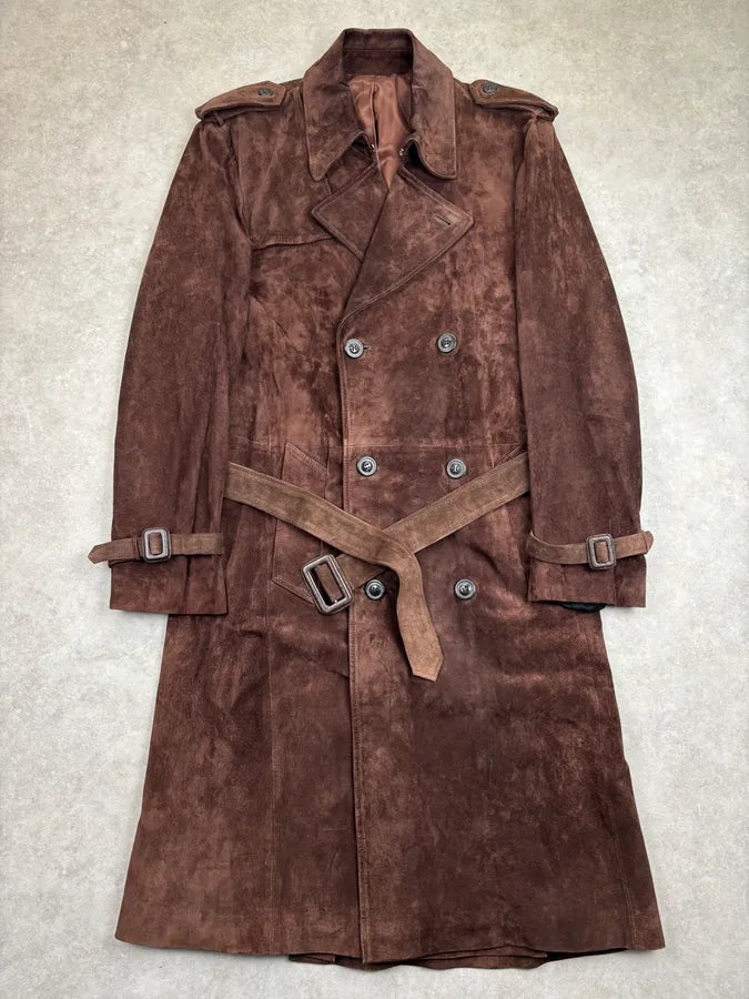 AW2005 Maison Martin Margiela Suede Leather Fitted Trench Coat  Ptbzvnf 0
