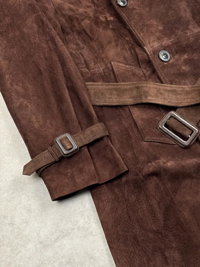 AW2005 Maison Martin Margiela Suede Leather Fitted Trench Coat  Ptbzvnf 8