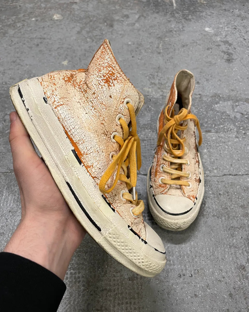 Maison Margiela x Converse High Cracked White & Orange Painted Shoes zgilgYg 0