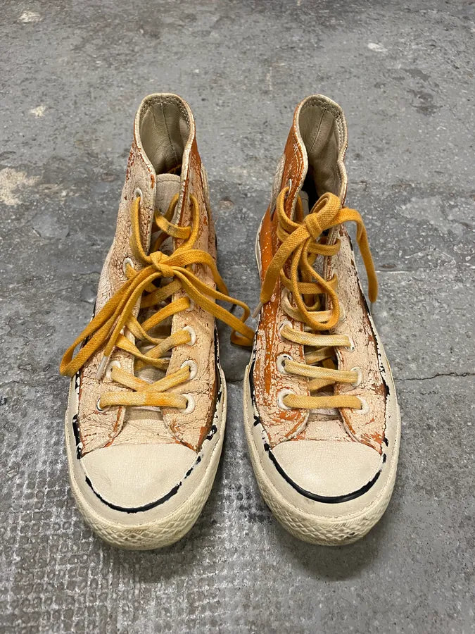 Maison Margiela x Converse High Cracked White & Orange Painted Shoes zgilgYg 1