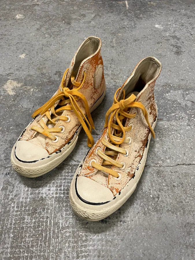 Maison Margiela x Converse High Cracked White & Orange Painted Shoes zgilgYg 2
