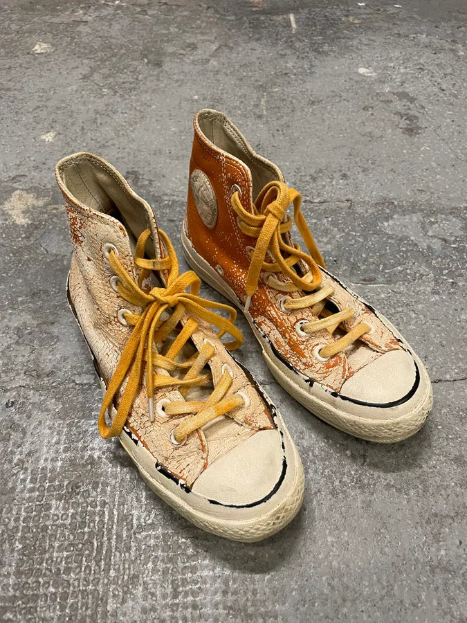 Maison Margiela x Converse High Cracked White & Orange Painted Shoes zgilgYg 3