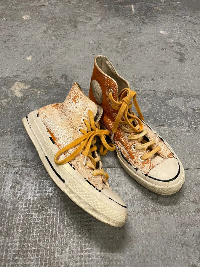 Maison Margiela x Converse High Cracked White & Orange Painted Shoes zgilgYg 4