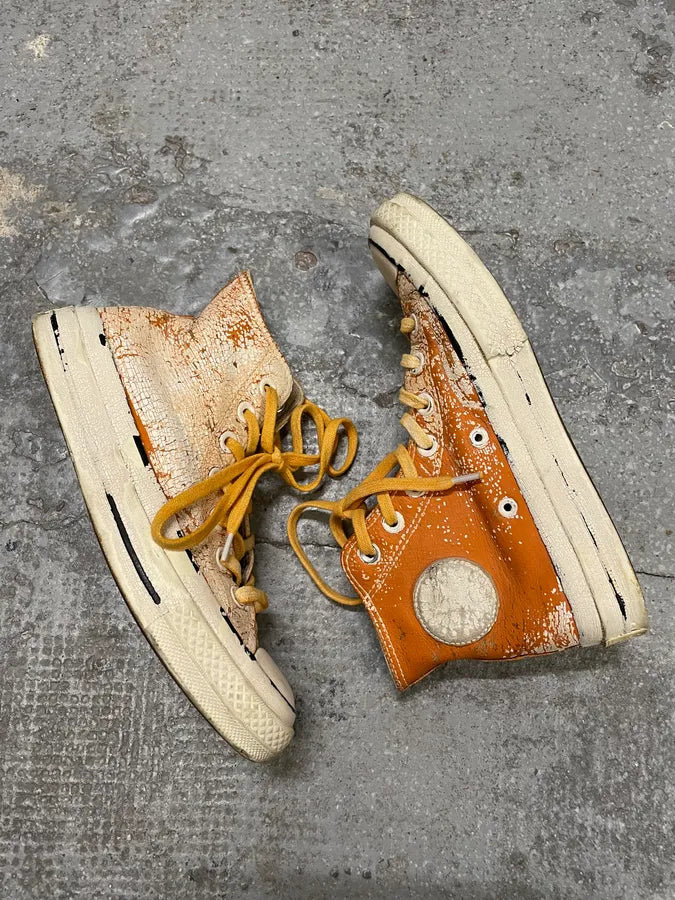 Maison Margiela x Converse High Cracked White & Orange Painted Shoes zgilgYg 5