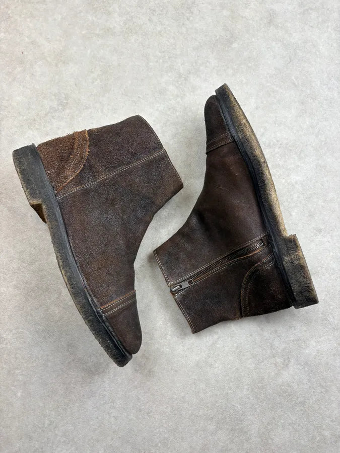 2000s Maison Margiela Brown Eroded Leather Boots lMebeaB 5