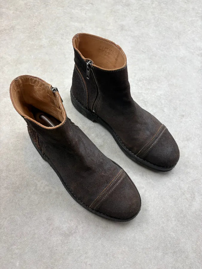 2000s Maison Margiela Brown Eroded Leather Boots lMebeaB 3