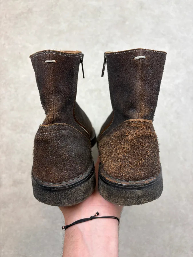 2000s Maison Margiela Brown Eroded Leather Boots lMebeaB 6