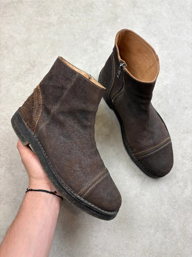 2000s Maison Margiela Brown Eroded Leather Boots lMebeaB 0
