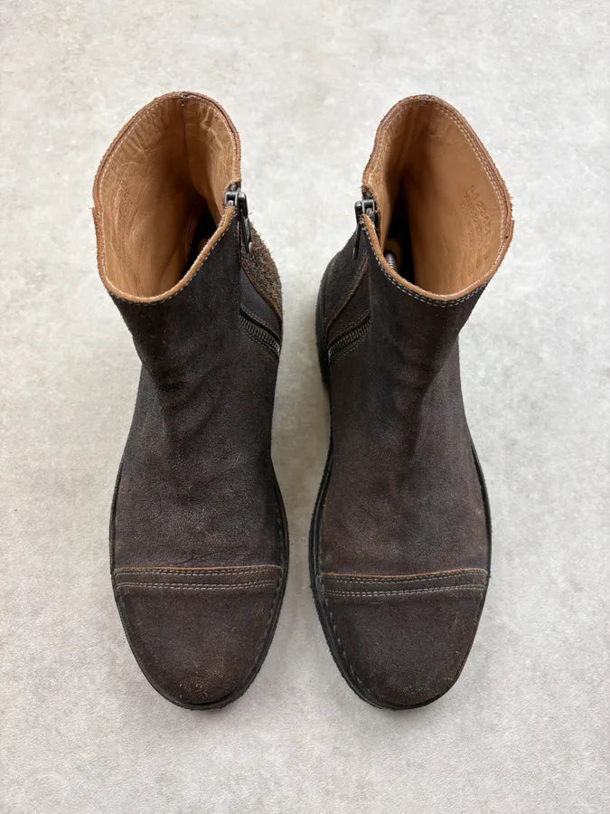 2000s Maison Margiela Brown Eroded Leather Boots lMebeaB 1