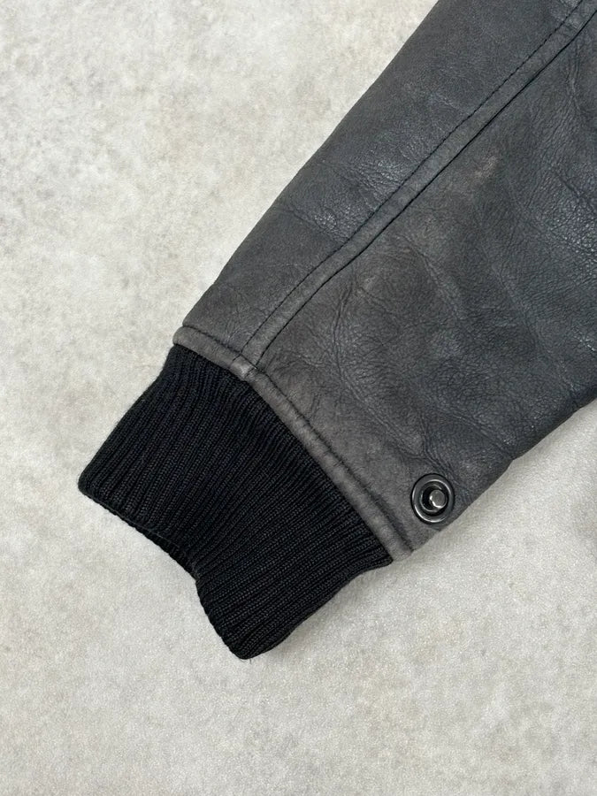 AW2011 Maison Margiela Shearling Faded Black Leather Jacket hfYffjT 9