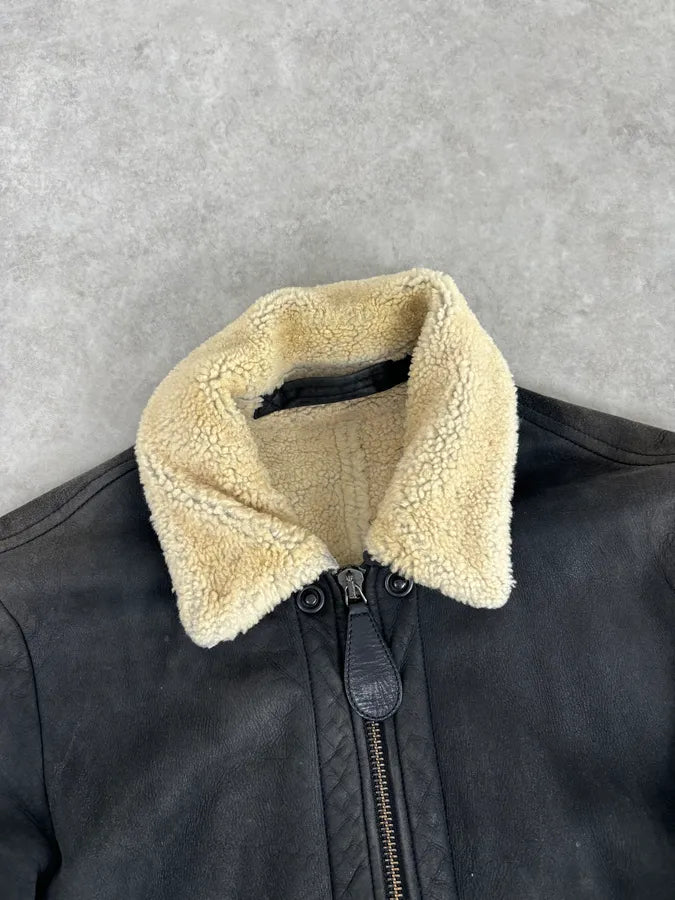 AW2011 Maison Margiela Shearling Faded Black Leather Jacket hfYffjT 3