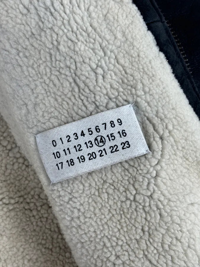 AW2011 Maison Margiela Shearling Faded Black Leather Jacket hfYffjT 8