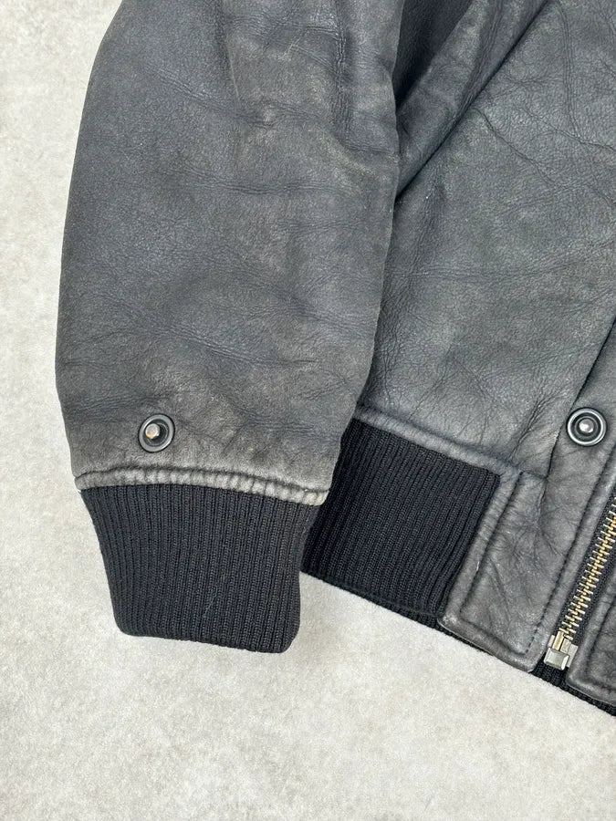 AW2011 Maison Margiela Shearling Faded Black Leather Jacket hfYffjT 7